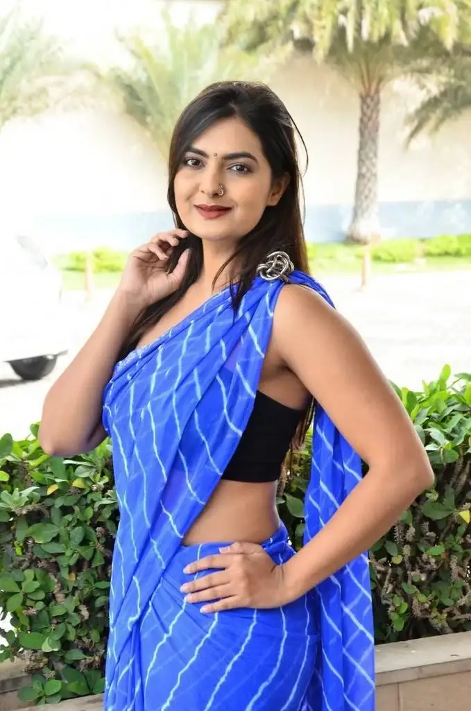 INDIAN GIRL NEHA DESHPANDE STILLS IN TRADITIONAL BLUE SAREE 6